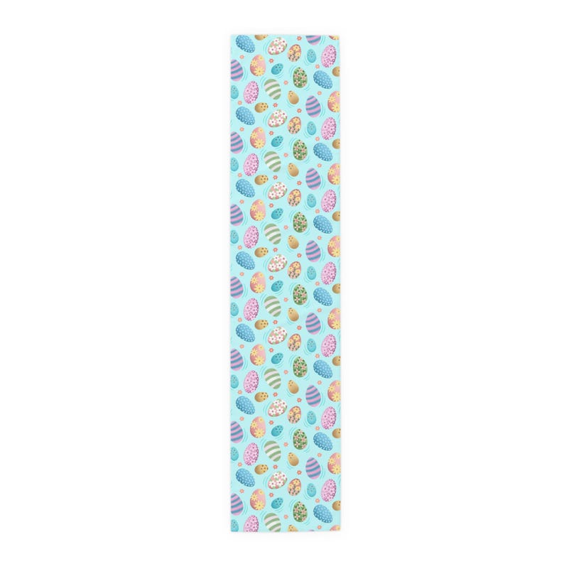 Easter Egg Table Runner, Spring Floral Decor 16" × 72"