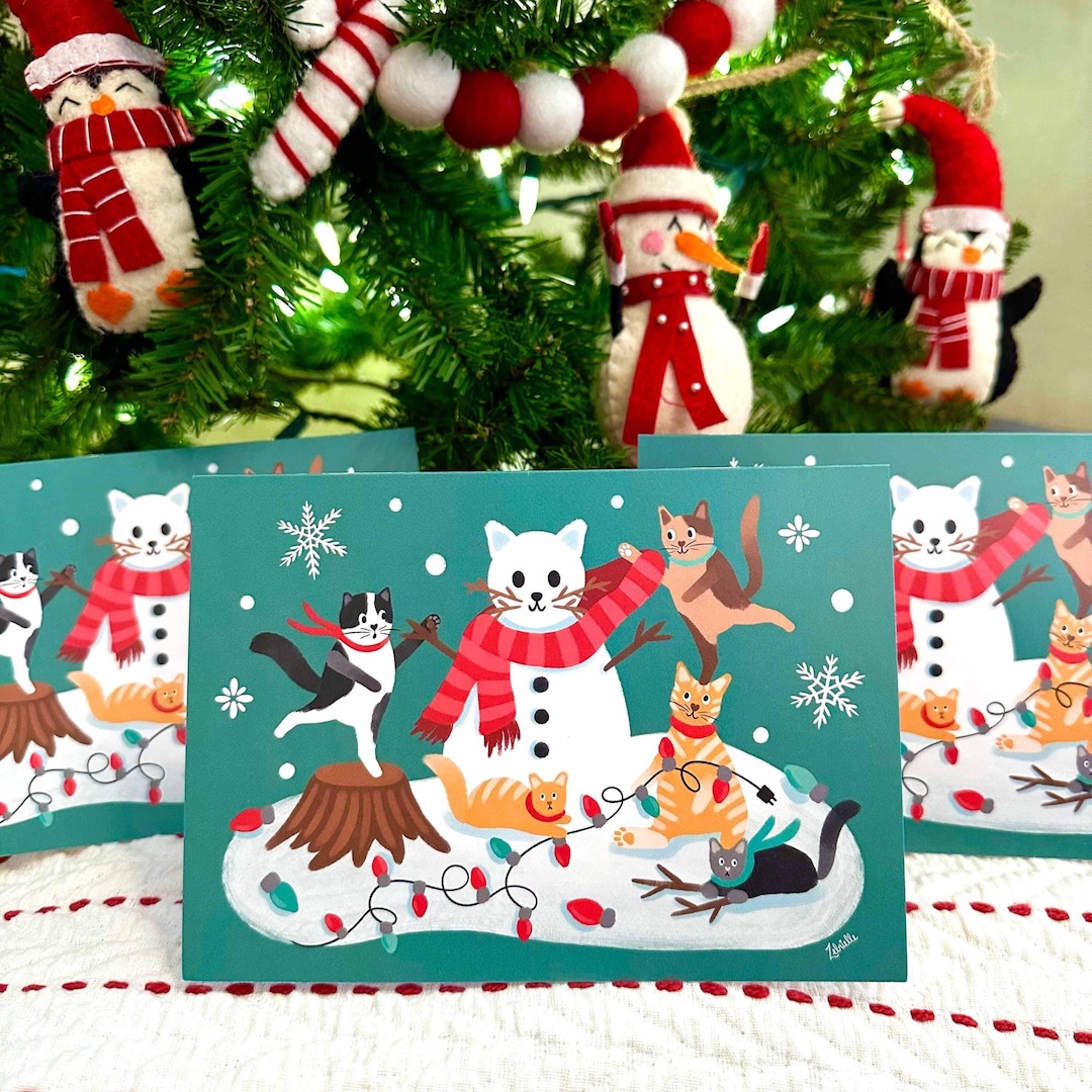 Funny Cat Christmas Cards, Snowman Holiday Greeting - Etsy