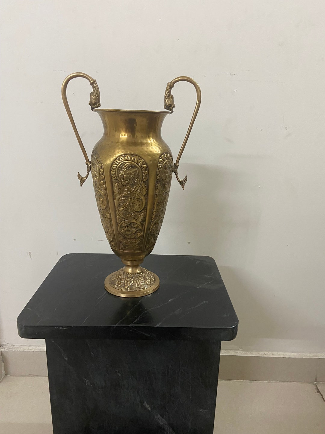 Brass Vase With Handle / Brass Pitcher / Large Brass Vase / Brass Urn/ Brass Trophy Etsy