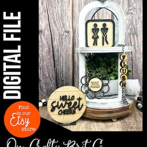 2 Tier Arched Tray Small 12&quot; - Includes Powder Room Themed Decor - DIGITAL FILE