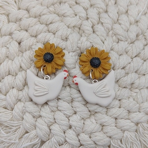 Sunflower Chicken Earrings | Handmade Polymer Clay | Chicken Jewellery | Australian Made | Farm Girl | Pwetty Polly | Animal Earrings