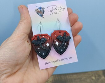 Dragon Sheild Earrings | Fantasy Earrings | Pwetty Polly | Handmade Polymer Clay Earrings