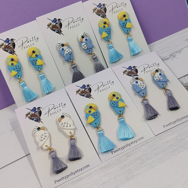 Budgie Tassel Tail Earrings | Native Birds | Budgie Earrings | Bird Lovers | Pwetty Polly | Handmade Polymer Clay Earrings