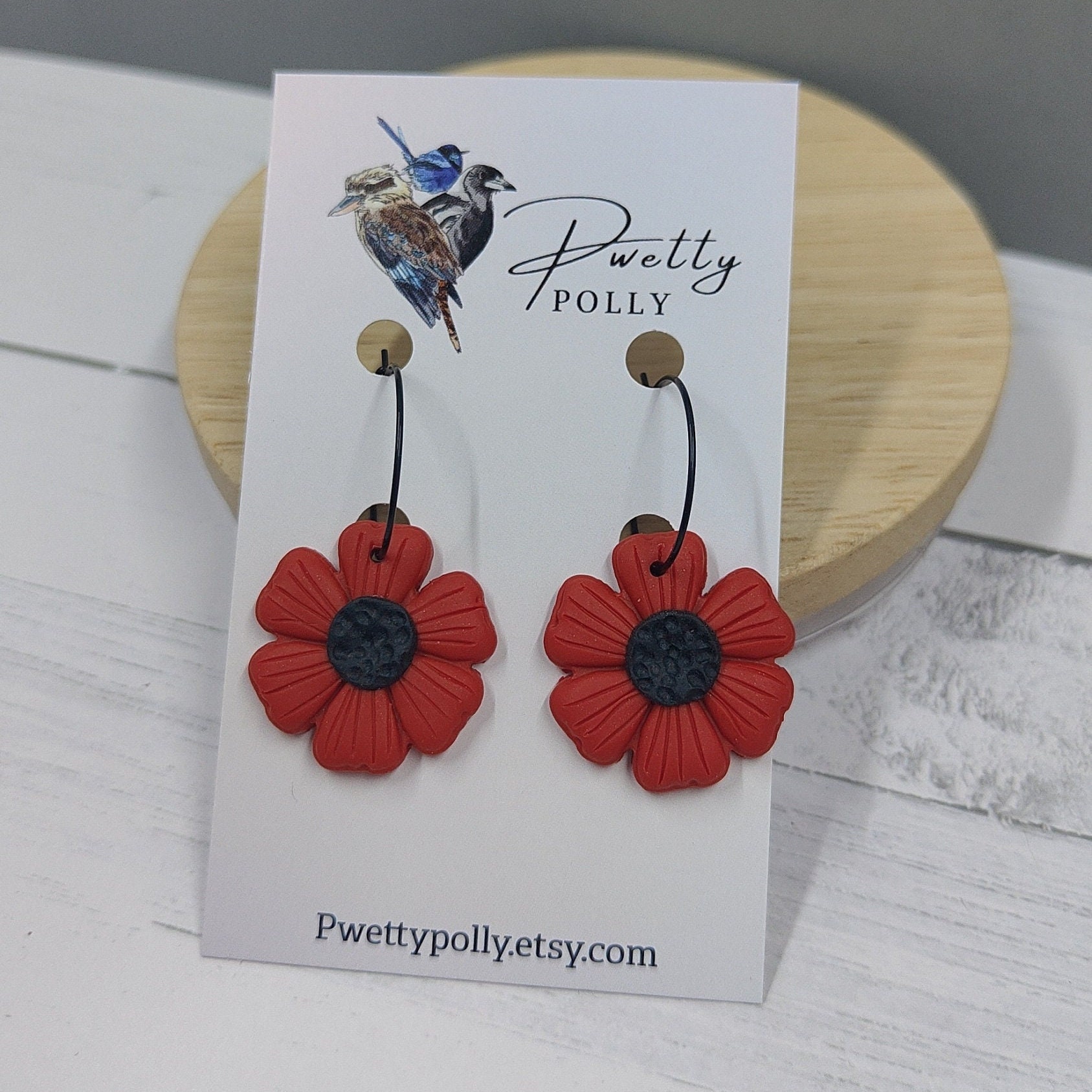 Red Poppy Dangle Earrings Pwetty Polly Polymer Clay Earrings