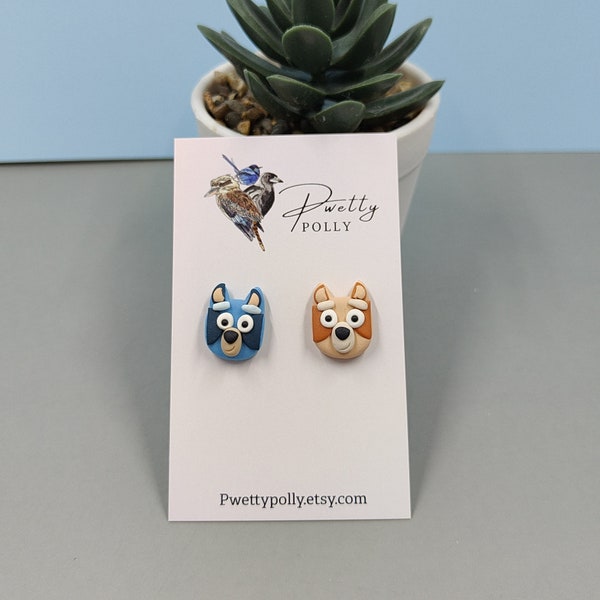 Blue Dog Character Stud Earrings | Teacher Earrings | Polymer Clay Earrings | Dog Jewellery | Dog Lover | Pwetty Polly | Australian Made