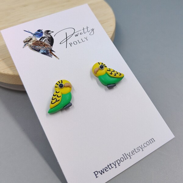 Baby Budgie Stud Earrings | Bird Stud Earrings | Native Birds | Bird Lovers | Pwetty Polly | Handmade Polymer Clay Earrings