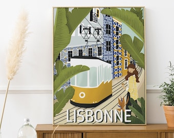 Affiche Lisbonne Portugal, Lisboa, Formats A4 ou 30x40cm, Lisbon print, Affiche voyage Europe, Vintage Poster Illustration, Travel Poster