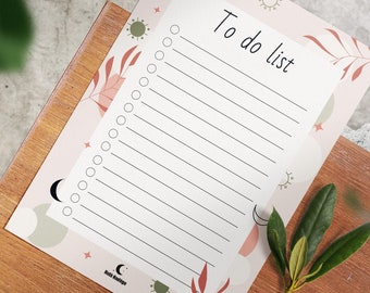 To do list, Blocs-notes A6, liste, Organisation, productivité, Rose, Végétaux, Plantes, Lune, Papeterie