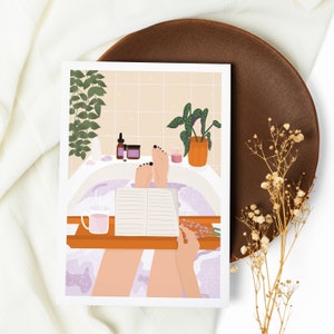 Póster de baño, Ilustración de baño, Formatos A5 y A4, Impresión cocooning, Póster para mujer, Decoración, Rutina de bienestar, Baño mágico