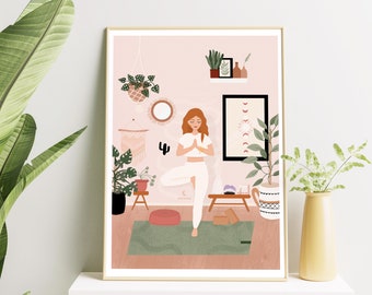 Affiche Yoga, Illustration Yoga, Formats A4, Yogi print, Affiche de yoga, Affiche yogi girl, décoration, Femme, Art mural Namaste, Lotus