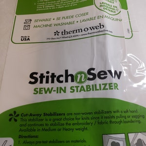 StitchnSew Tear-Away Heavy Weight Non-Woven Sew-In Stabilizer, 20