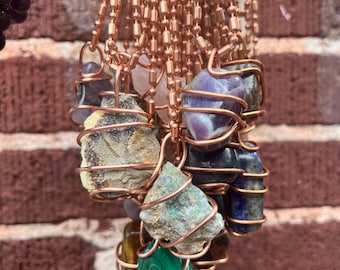 Copper wrapped crystal necklace