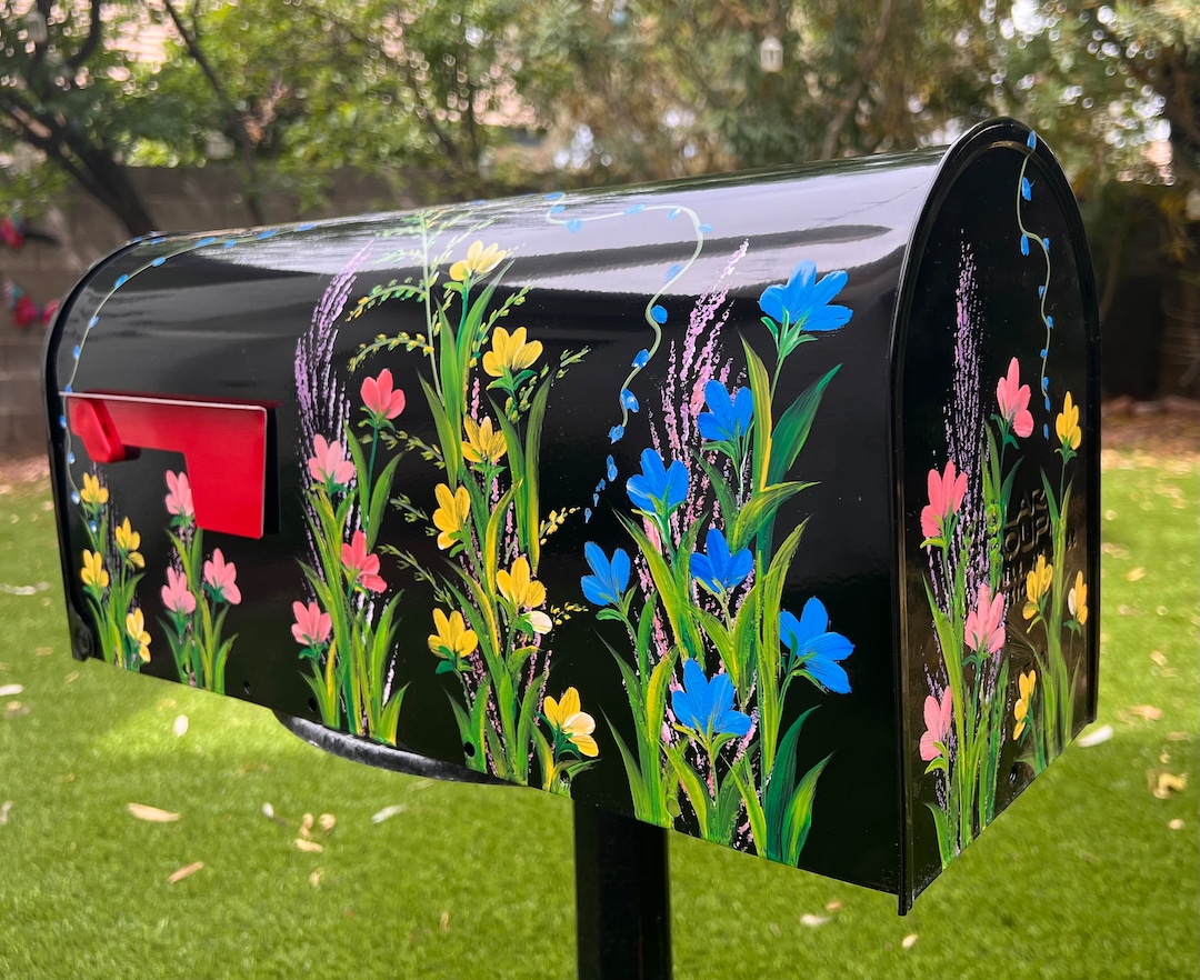 Jumbo Mailbox Custom Hand Painted, Handmade, Black Steel Metal Extra
