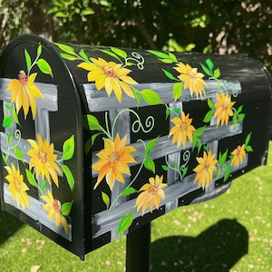 Hand Painted Sunflower Mailbox: Custom Steel Metal, Personalized