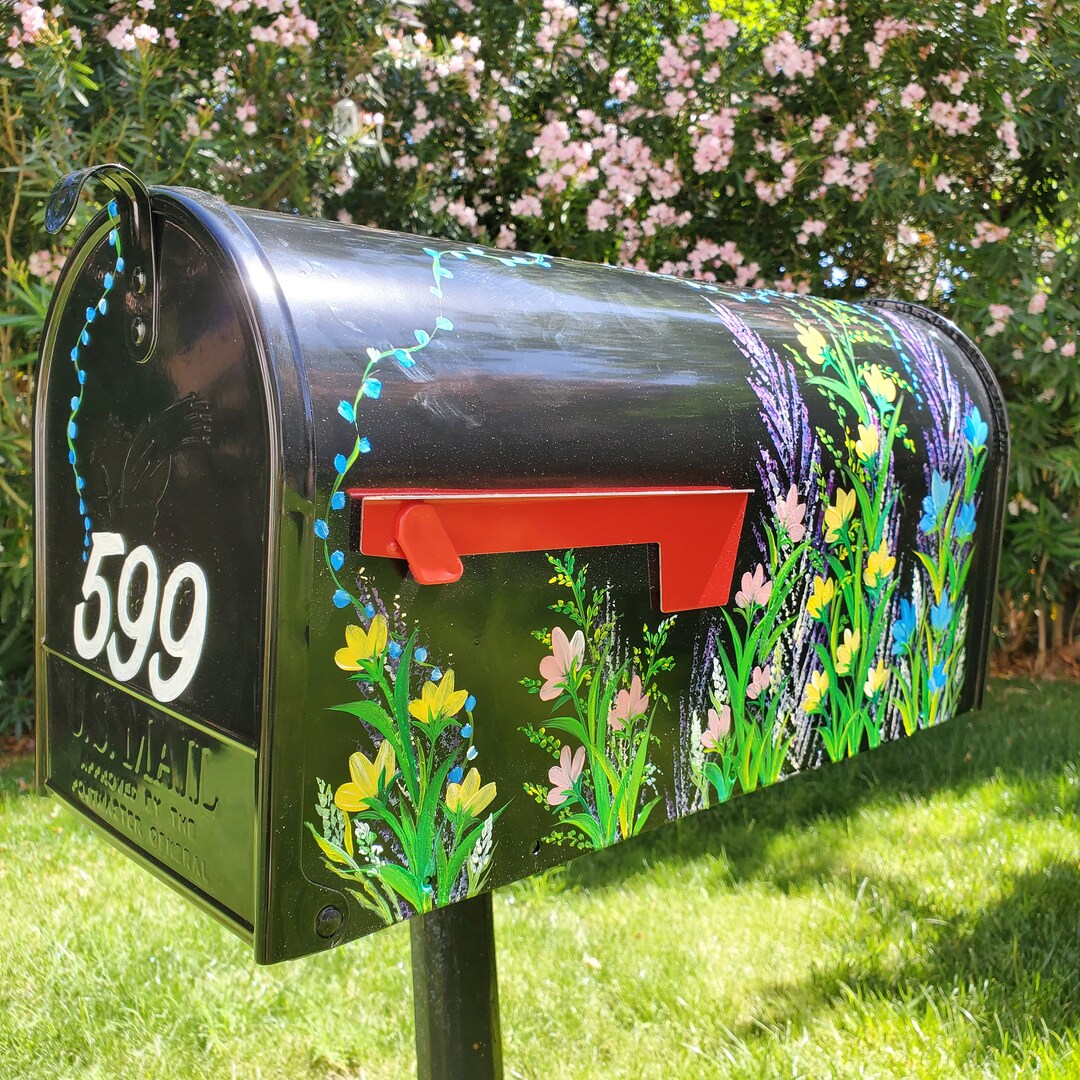 Mailbox Custom Painted, Handmade, Black Steel Metal Mailbox, Post Mount