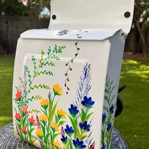 Lockable Small White Metal Wall Mount Mailbox, Custom Hand-painted Colorful Wildflower Garden, Locking Rectangle Vertical Wall mount Mailbox