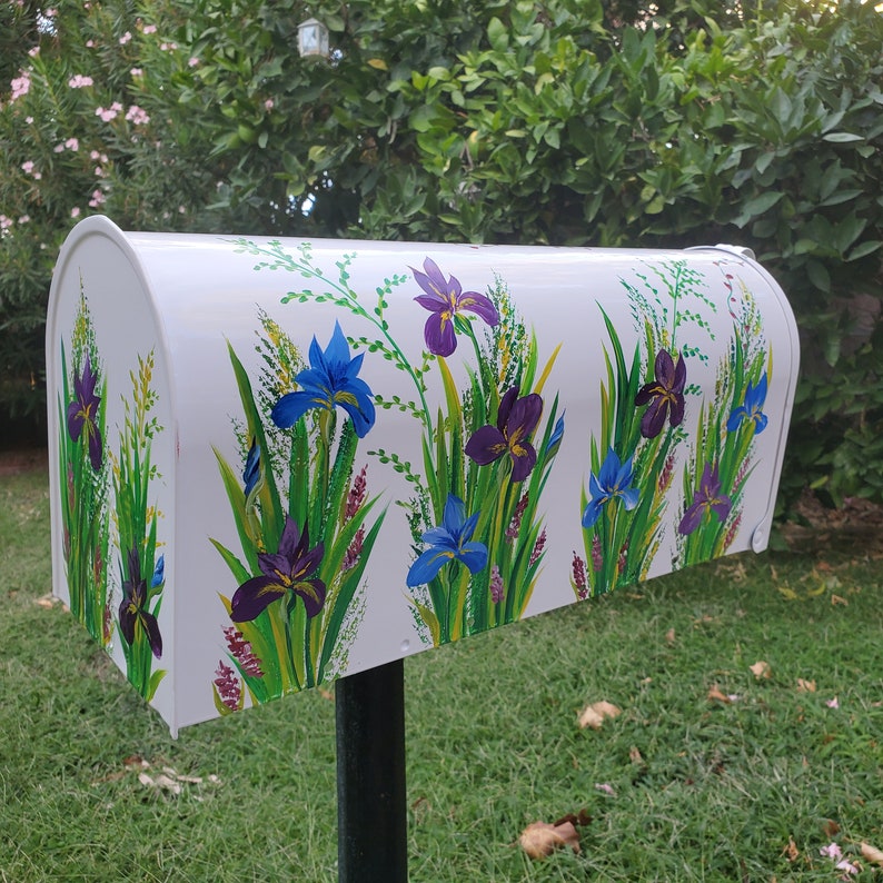 Iris Flower, Purple Lavender, Blue Irises, Custom Hand Painted on White