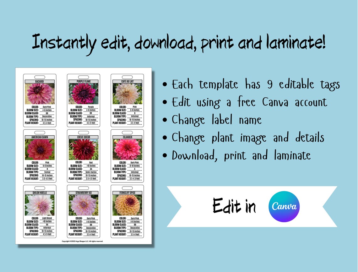 Dahlia Plant Id Tag Label Canva Template for Dahlia Growers/farmers DIY ...