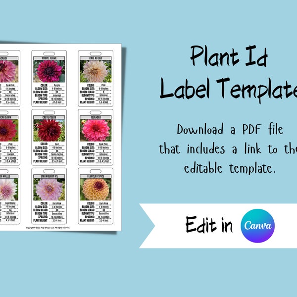 Dahlia Plant Id Tag Label Canva Template for Dahlia Growers/Farmers DIY Labels for Plants/Tubers