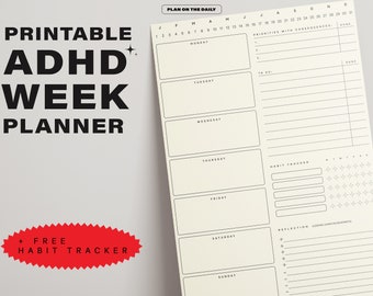 ADHD Weekly Planner Printable/Digital | ADHD Planner | To Do List | Instant PDF digital files only | Includes Free Habit tracker