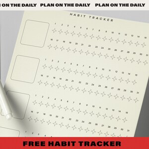 May include: A printable habit tracker with three sections for tracking daily habits. Each section has a blank space for writing the habit name and a grid of 31 stars for marking progress.