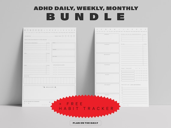 Essential ADHD Bundle Printable/Digital | ADHD Planner | To Do List | Instant PDF digital files only | Includes Free Habit tracker