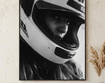 Helmet Portrait Noir Poster - Brutalist Black & White Wall Art - High Fashion Photography Print - 260gsm Premium Matte - 24x36 Large Scale