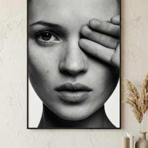 Kate Moss Black & White Portrait Poster - Iconic Fashion Photography Print - High Quality 260gsm Matte Wall Art - 24x36 Large Scale