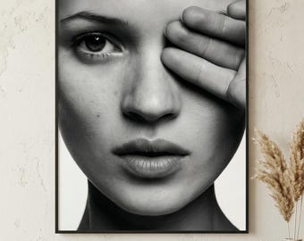 Kate Moss Black & White Portrait Poster - Iconic Fashion Photography Print - High Quality 260gsm Matte Wall Art - 24x36 Large Scale