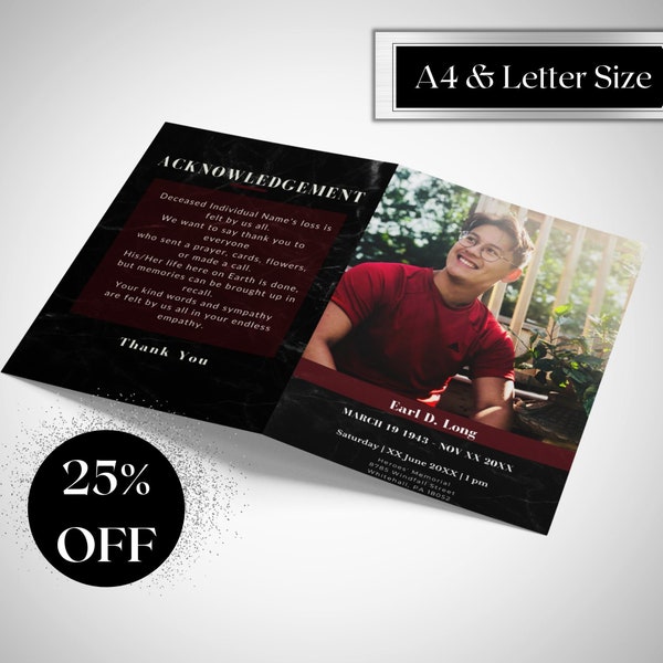 Funeral Program Template, 8 page funeral program funeral template obituary template, obituary program funeral card Funeral Announcement