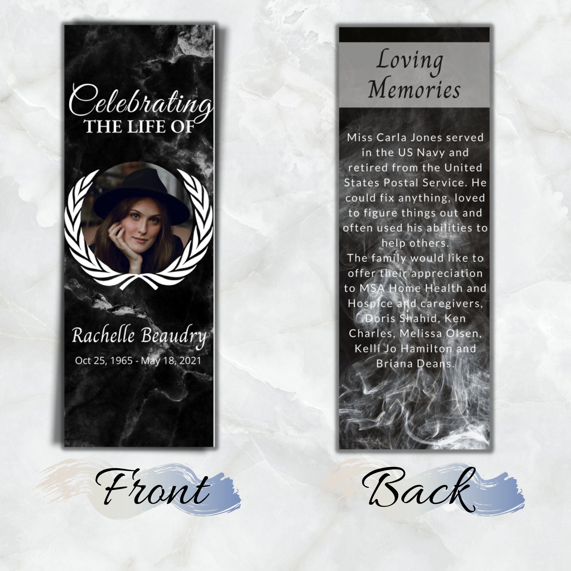 Black Obituary Bookmark Printable Bookmark Funeral Program Template Floral Bookmark Editable ...