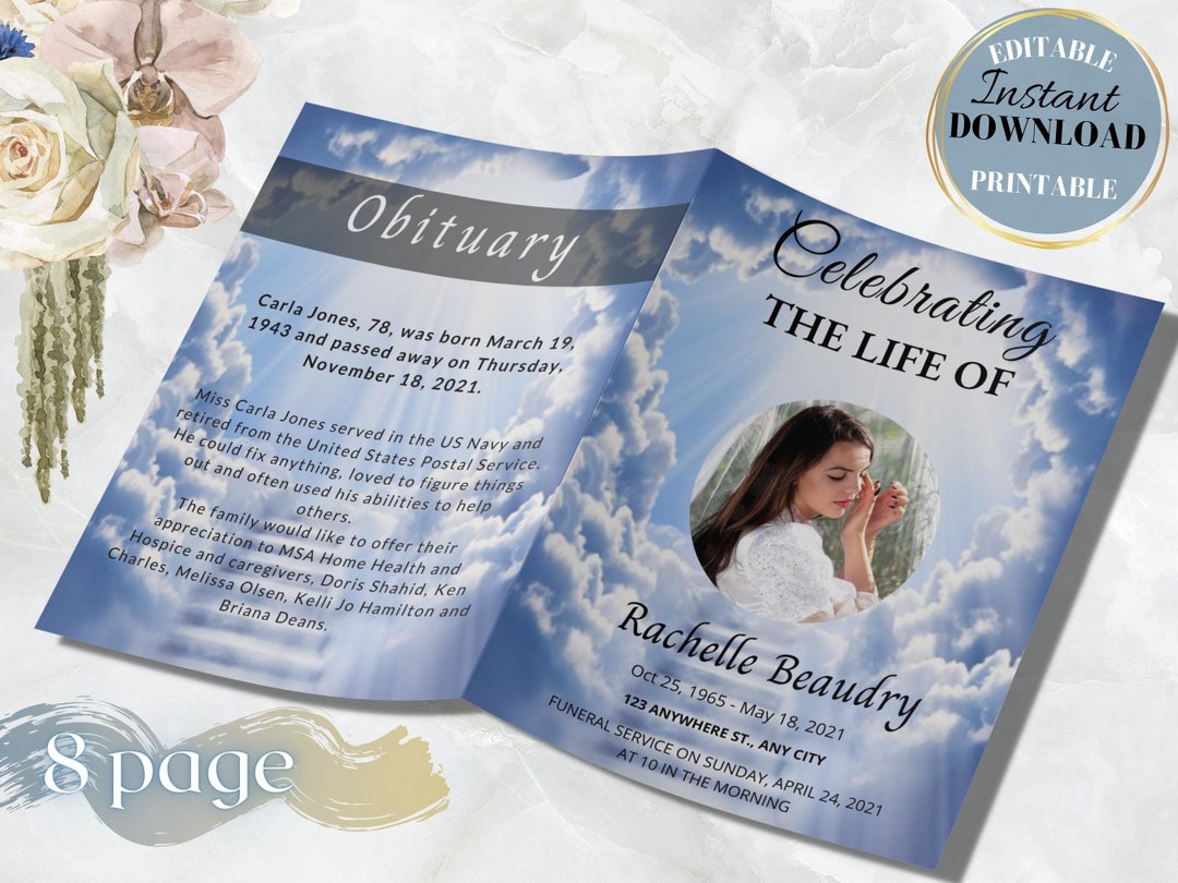 Tabloid Funeral Program Template,8 Page Funeral Program Template,11x17