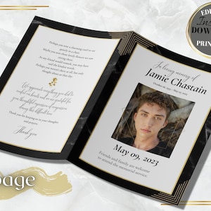 8 page funeral program template, 8.5x11 obituary template canva, template for funeral picture,  funeral programs for men, Digital Canva