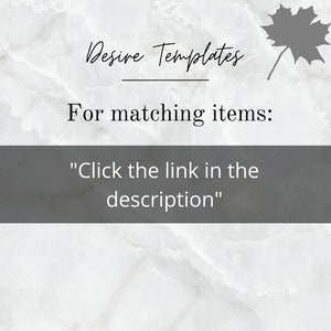 K&ouml;nnte beinhalten: Text auf einem wei&szlig;en Marmorhintergrund mit einem grauen Ahornblatt in der oberen rechten Ecke. Der Text lautet "Desire Templates" mit einer Linie darunter und "F&uuml;r passende Artikel: "Klicken Sie auf den Link in der Beschreibung""
