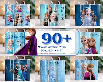 90+ Frozen Tumbler Wrap Bundle, 20oz Skinny Tumbler PNG wrap, Digital Elsa Tumbler designs Template, Princess Girls, Cartoons, Kids tumbler