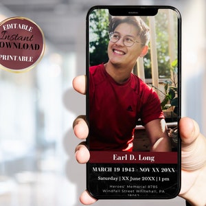 Digital Funeral Invitation, Digital Funeral Invite, Electronic Funeral Announcement, Electronic Funeral Invitation, Maroon Digital Funeral