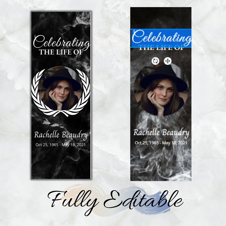 Black Obituary Bookmark Printable Bookmark Funeral Program Template Floral Bookmark Editable ...