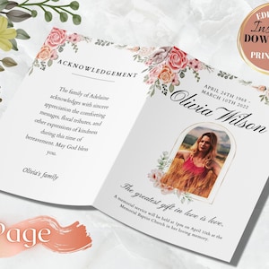 6 page funeral program template, 8.5x11 obituary template canva, template for funeral picture,  funeral programs for men, Digital Canva