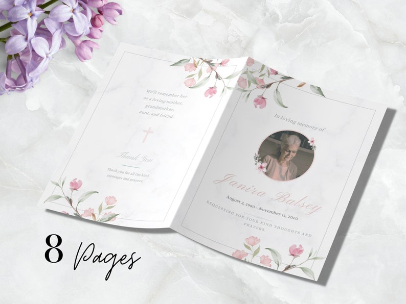 May include: A memorial program with a photo, floral accents, and the text "In loving memory of Janira Balsey." The program includes the dates August 2, 1980 - November 11, 2020, and is 8 pages.