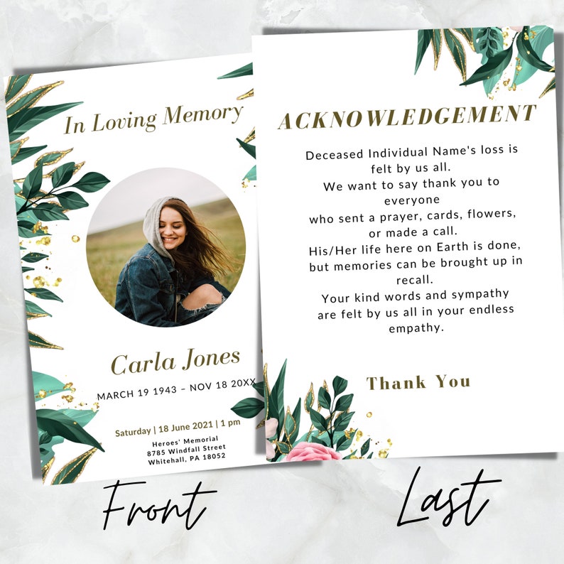 Green Leave Funeral Program Template 8 Page Funeral Program Etsy UK