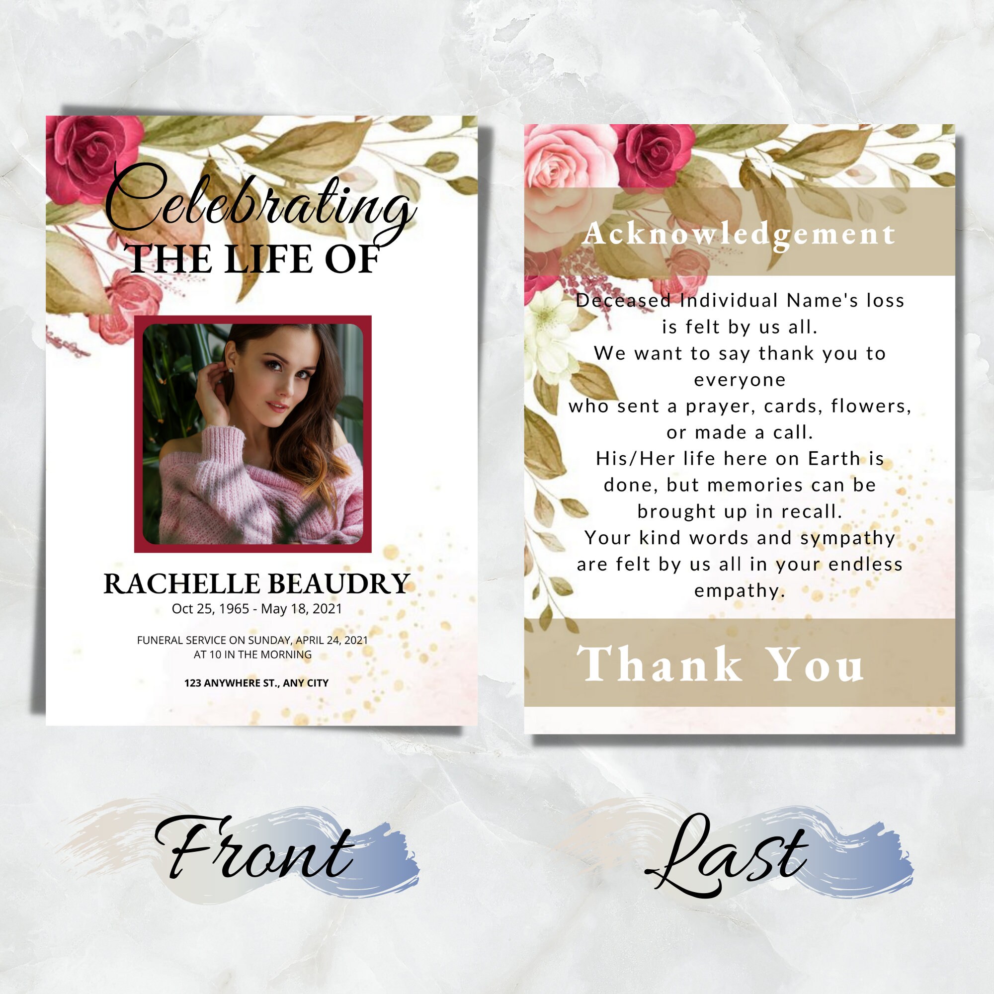 Program Flower Design Floral Flower Funeral Program Template, 8 Page Funeral Program Funeral ...
