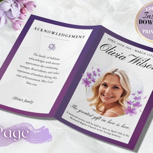 6 page funeral program template, 8.5x11 obituary template canva, template for funeral picture,  funeral programs for men, Digital Canva