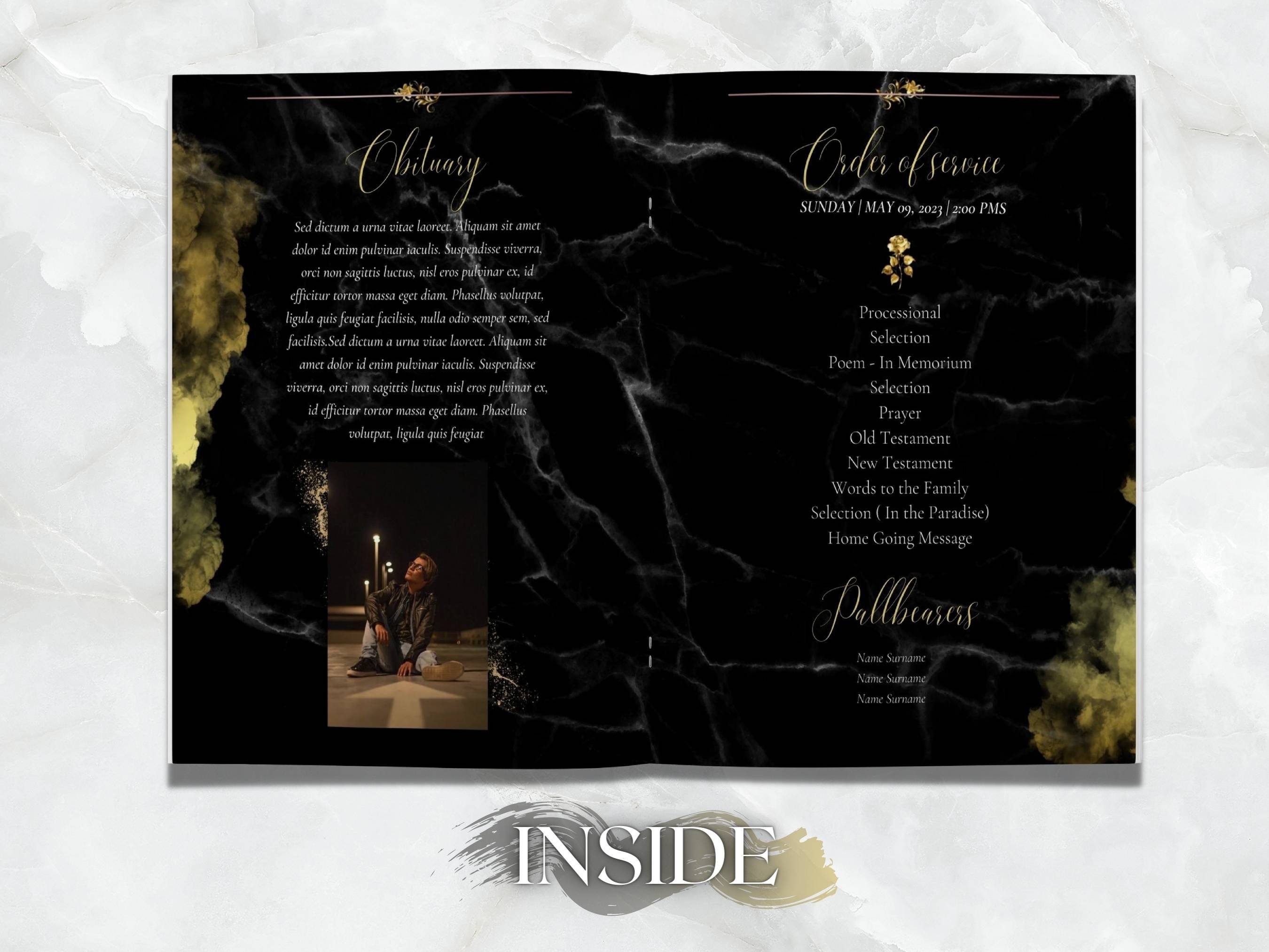 Gold Funeral Program Template, 8 Page Funeral Program Funeral Template