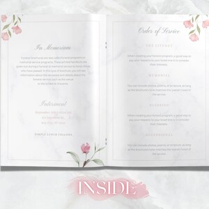 Tabloid funeral program template, 8 page funeral program template, 11x17 obituary template for women, canva funeral obituaries blue and purple