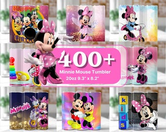 Paquete de más de 400 envoltorios para vasos de Minnie, envoltorios para vasos delgados de 20 oz, PNG de vasos de Minnie, archivo de plantilla de dibujos animados de Mickey Mouse con diseño de sublimación