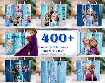 400+ Frozen Tumbler Wrap Bundle, 20oz Skinny Tumbler PNG wrap, Digital Elsa Tumbler designs Template, Princess Girls, Cartoons, Kids tumbler