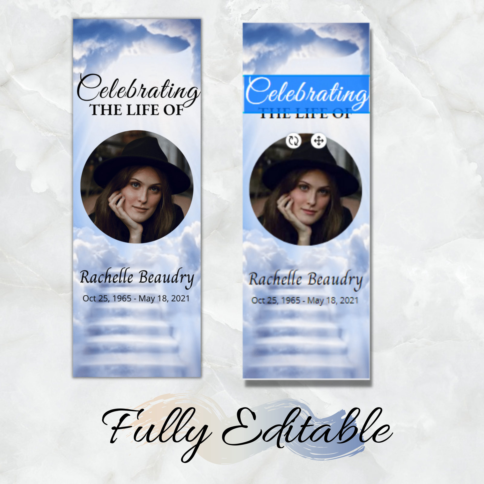 Sky Blue Obituary Bookmark Printable Bookmark Funeral Program Template Floral Bookmark Editable ...