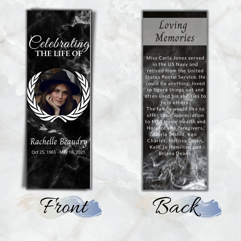 Black Obituary Bookmark Printable Bookmark Funeral Program Template Floral Bookmark Editable ...