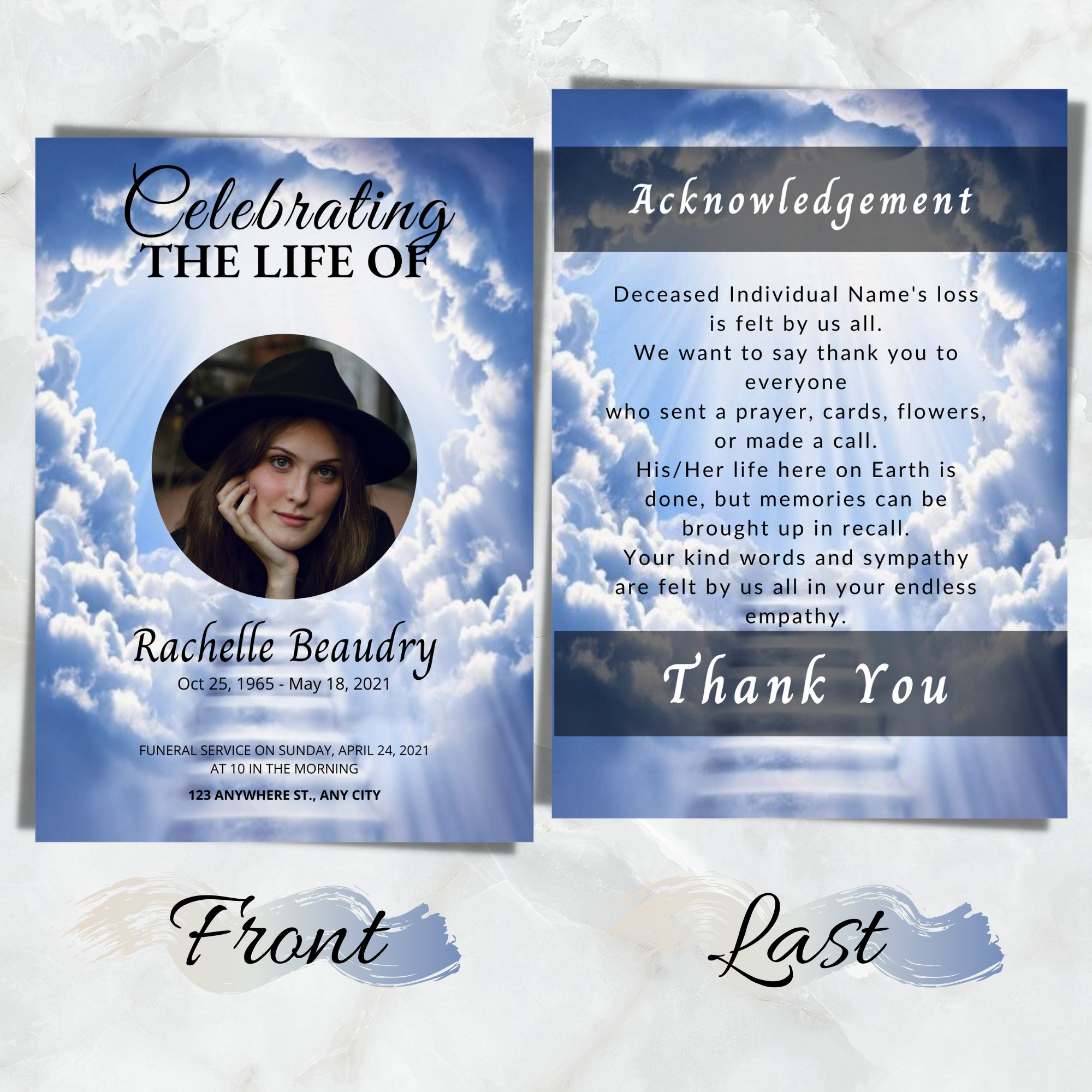 Sky Blue Funeral Program Template 8 Page Funeral Program Etsy