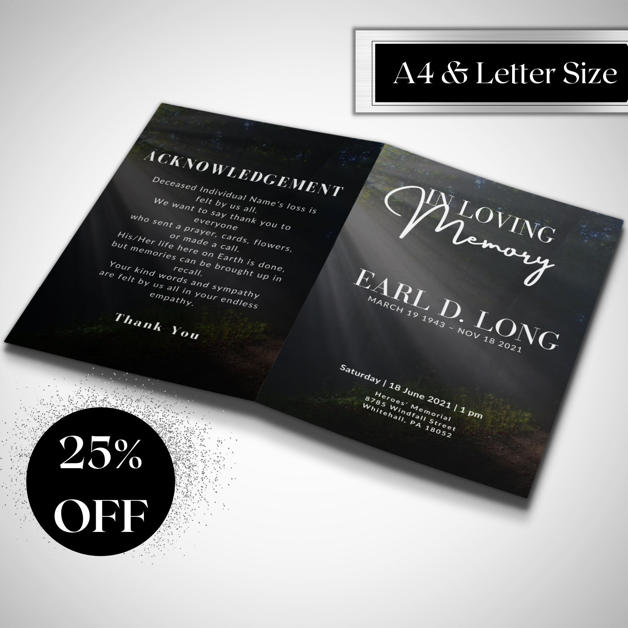 Black N White Funeral Program Template, 8 Page Funeral Program Funeral ...